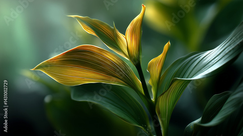 Golden Tropical Leaves with Backlit Glow