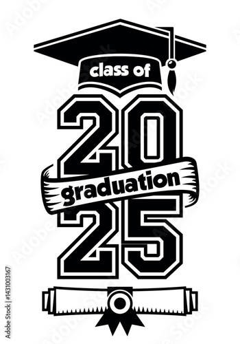 Lettering Class of 2025 graduation for greeting, invitation card. Text for graduation design, congratulation event, T-shirt, party, high school or college graduate. Vector on transparent background