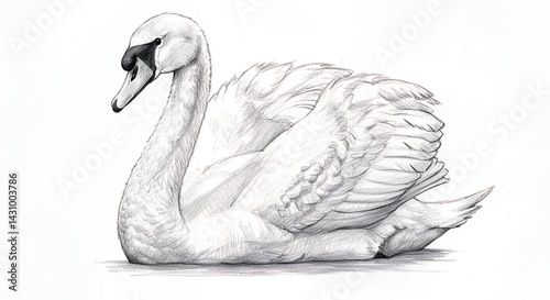 Fototapeta Naklejka Na Ścianę i Meble -  Grayscale swan drawing fine art illustration