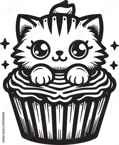 Cute Kitten in Cupcake SVG