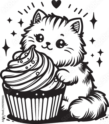 Cute Kitten in Cupcake SVG