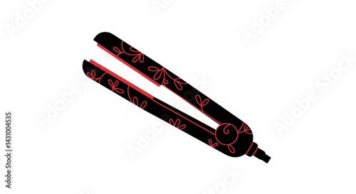 Not bad ikon. Author's concept. Hair straightener with floral design in black and red
