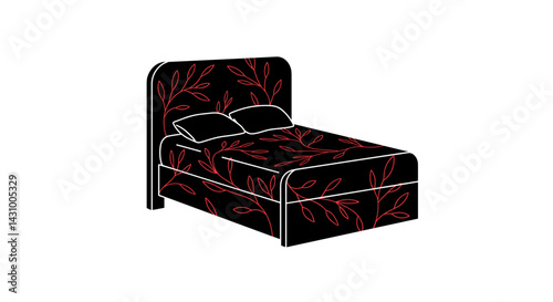 Not bad ikon. Author's concept. Illustration of a bed with leaf patterns on a black background