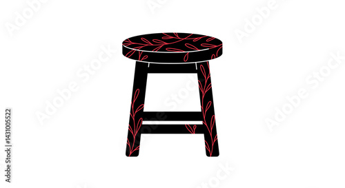 Not bad ikon. Author's concept. Stylish black stool with floral design on a white background