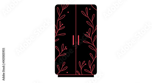 Not bad ikon. Author's concept. Decorative refrigerator with floral design on black background