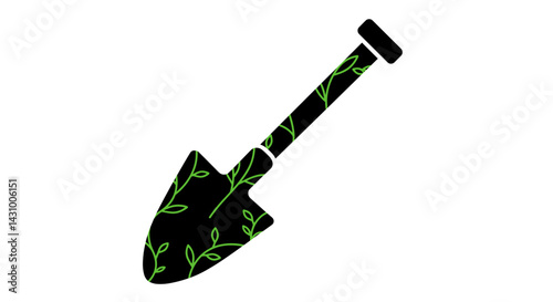 Not bad ikon. Author's concept. Shovel with green leaf pattern on transparent background