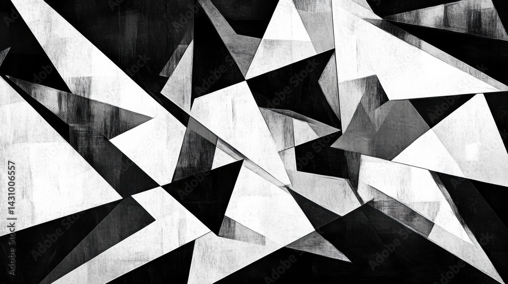 Dynamic Exploration of Geometric Shapes in Abstract Cubism Featuring Black and White Contrasts for Modern Art Enthusiasts Generative AI