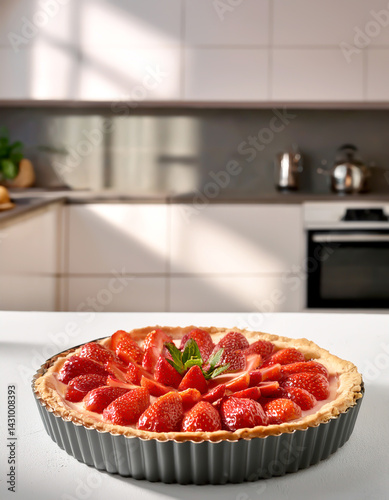 Selbstgerechter Erdbeerkuchen in der Küche 