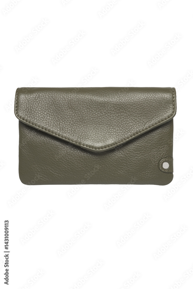 Naklejka premium Stylish olive green leather wallet on white background fashionable and practical