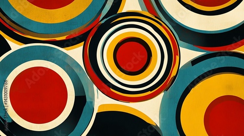 Abstract concentric circles in vibrant red yellow and blue
