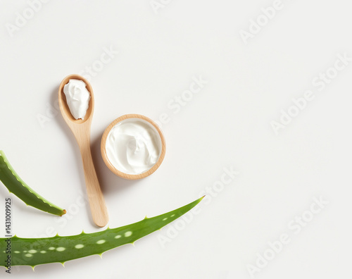 Skin Care. Aloe Vera  Cream and Aloe Vera Leaves.