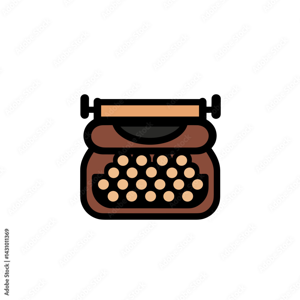 Vintage typewriter icon in flat design on white background -  