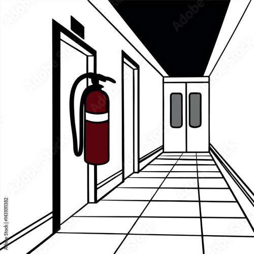 Fire Extinguisher on Hospital Wall Vector Illustration
