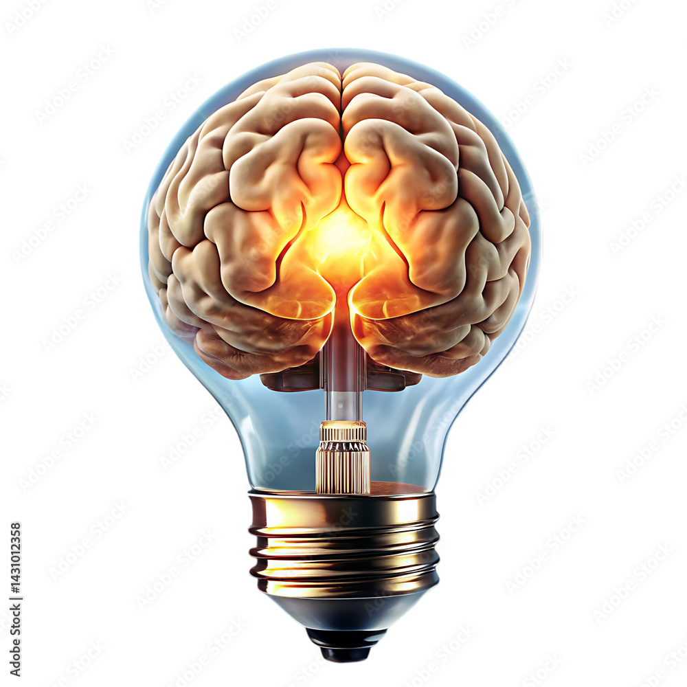 Human Brain Inside Light Bulb: Idea, Innovation, and Intelligence Concept