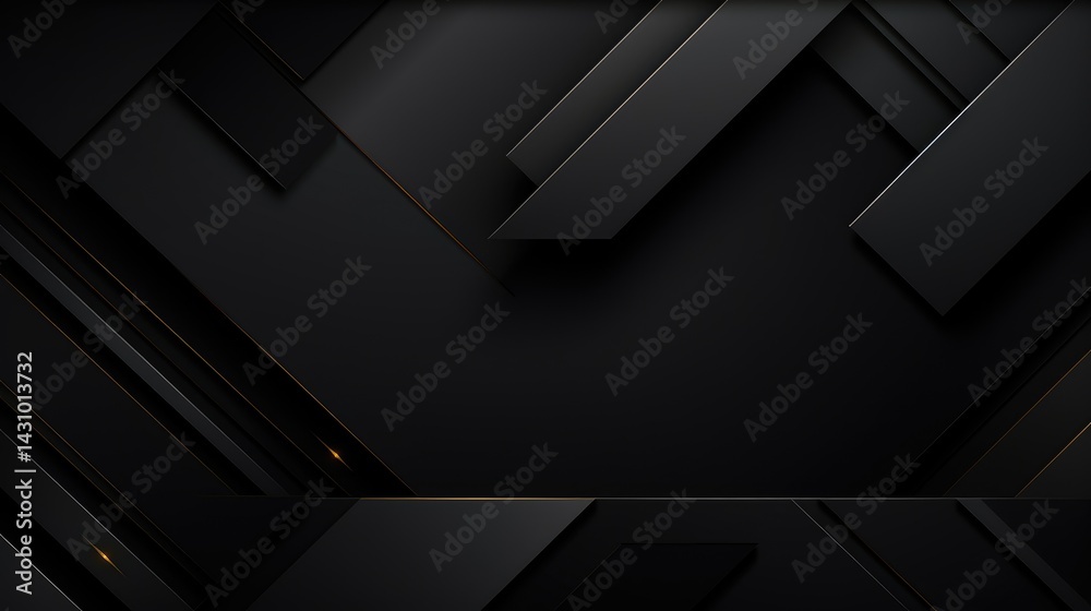 Abstract black background with geometric shapes and shadows. Vector illustration of modern design for presentation, banner or poster. 
