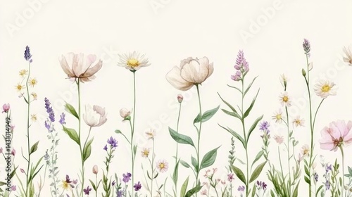 Wallpaper Mural Pastel floral meadow illustration with delicate blossoms. Torontodigital.ca