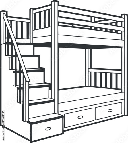 Modern Bunk Bed Design with Drawers Vector