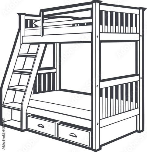 Modern Bunk Bed Design with Drawers Vector