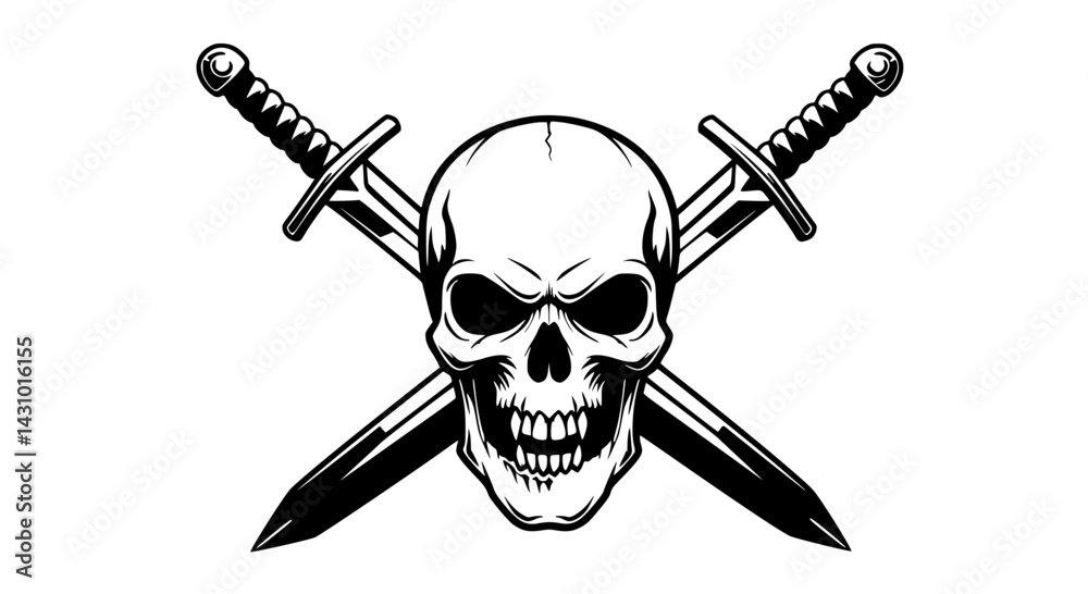 Skull crossed swords emblem black white representing danger death combat Skull crossed swords emblem black white representing danger death combat