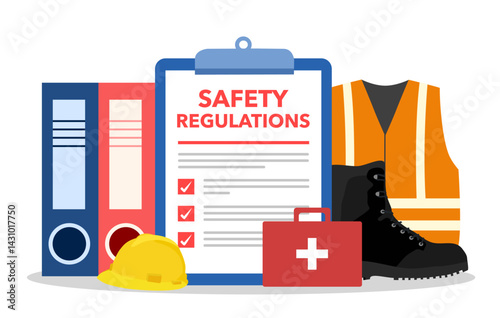 OSHA concept. Occupational safety and health administration. Government public service protecting worker from health and safety hazards on the job. Isolated flat vector illustration