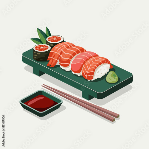 Yuzu Garnished Sushi Platter with Chopsticks