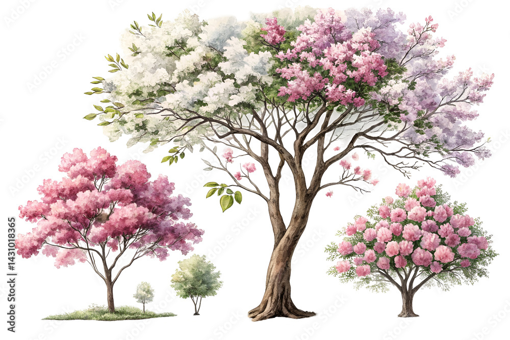 Obraz premium lilac branch , Watercolour blooming flowers tree, spring Season concept 