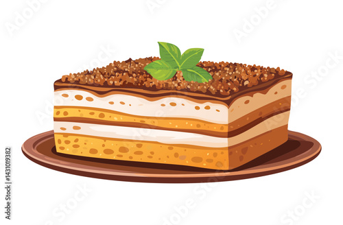 Tiramisu Cake Dessert - Vector Illustration