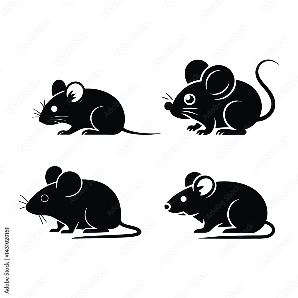 Obraz premium silhouette rat vector set with white background