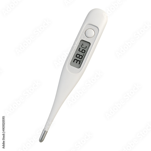 Digital thermometer fever check temperature measurement health medical equipment diagnostic tool celsius reading transparent background