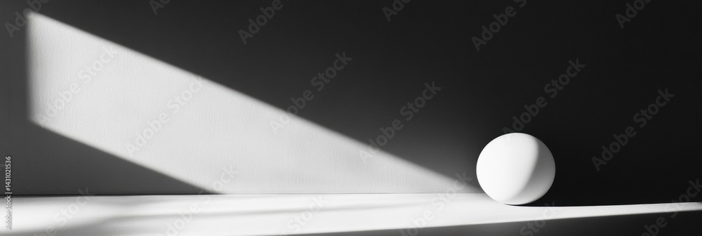 Bright White Sphere in Deep Shadow With High Contrast Lighting Showcasing Minimalist Aesthetic in a Modern Interior Generative AI