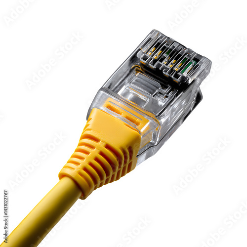 Yellow internet, ethernet network cable isolated on black background --v 7.0