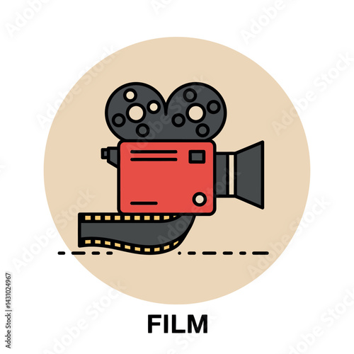 Vintage film camera with red body and black reels vector illustration design 