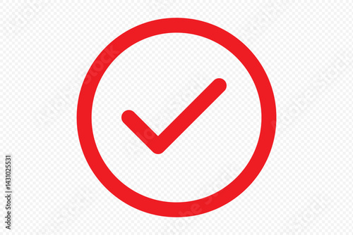 check mark symbol inside a circular frame indicating completion confirmation or agreement with a transparent backdrop for versatile use