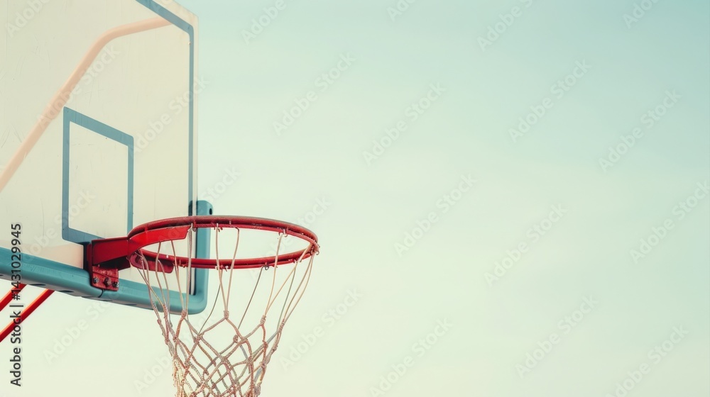 Naklejka premium Basketball hoop against a clear blue sky.
