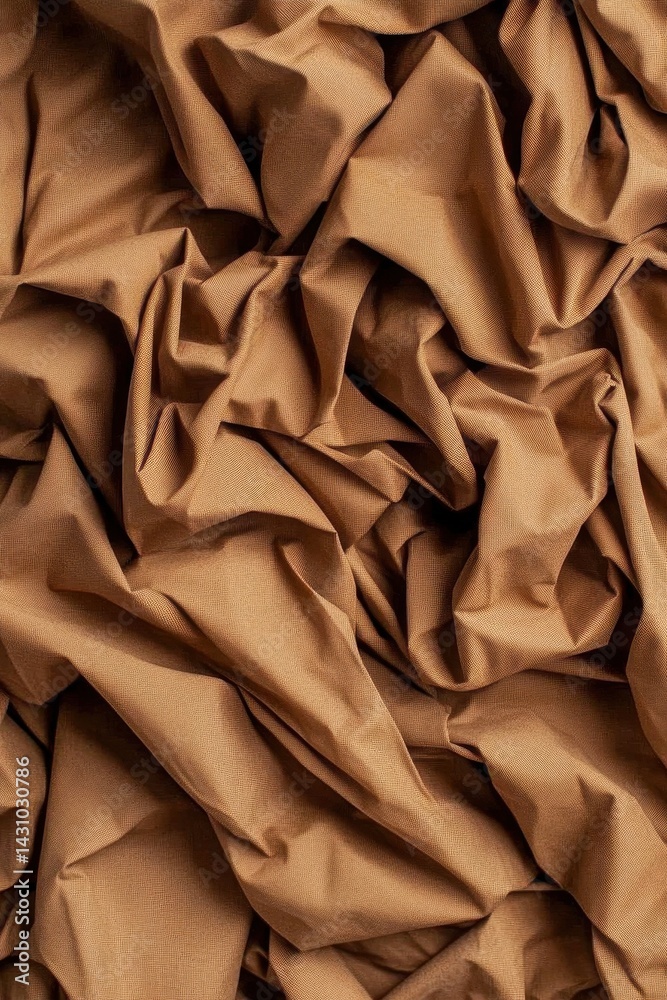 Obraz premium A close-up view of wrinkled, textured fabric in a warm brown hue, showcasing intricate folds and creases.