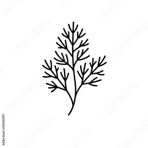 A simple dill sprig icon representing the concept of healthy eating, cosmetology, and culinary design