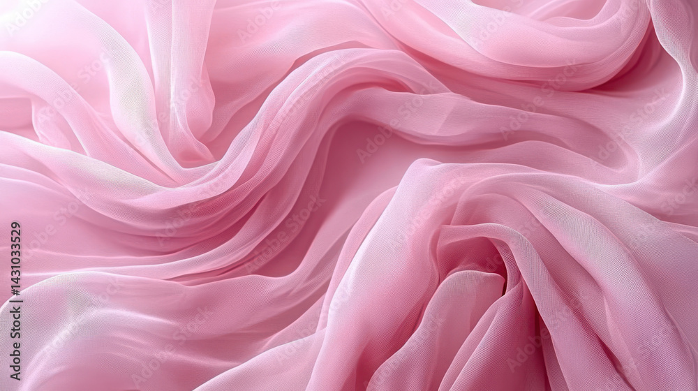 Obraz premium Soft pink chiffon fabric draped elegantly, showcasing delicate textures and flowing movement, perfect for fashion and design projects
