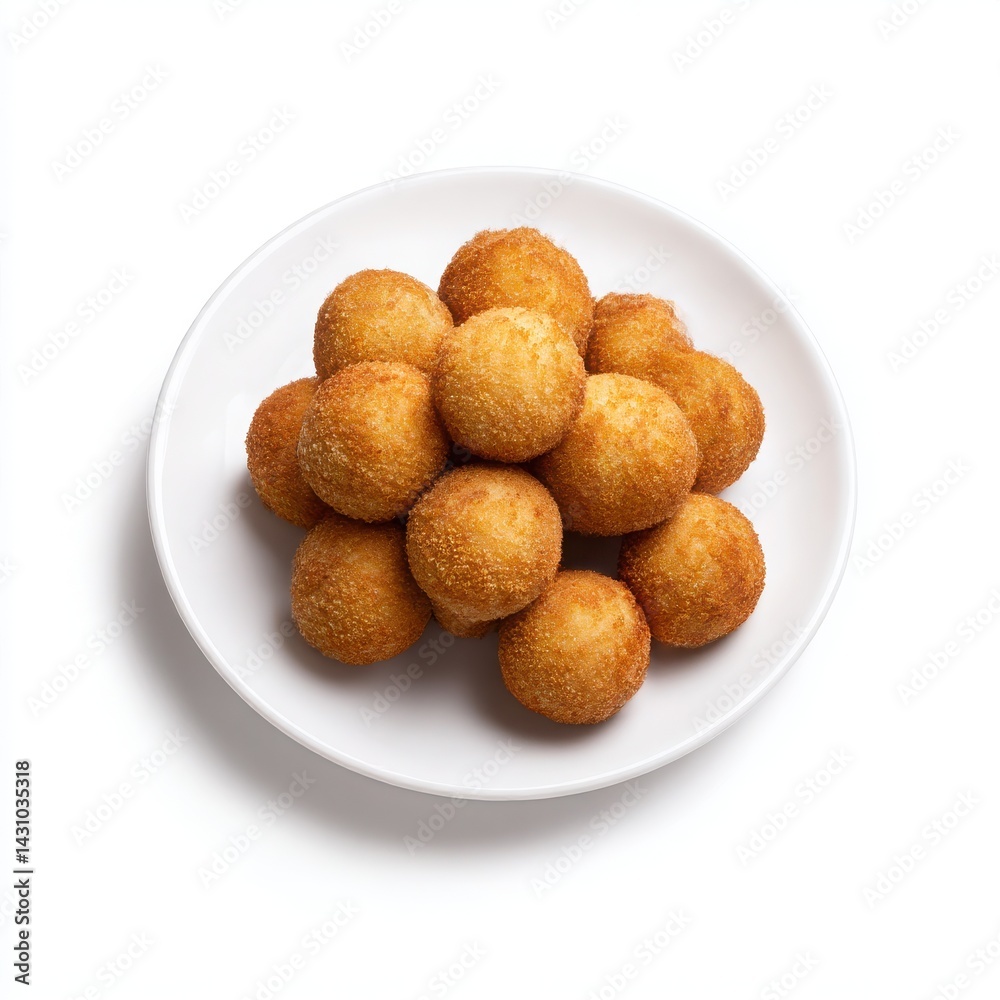 Plate of fried arancini balls isolated on white background