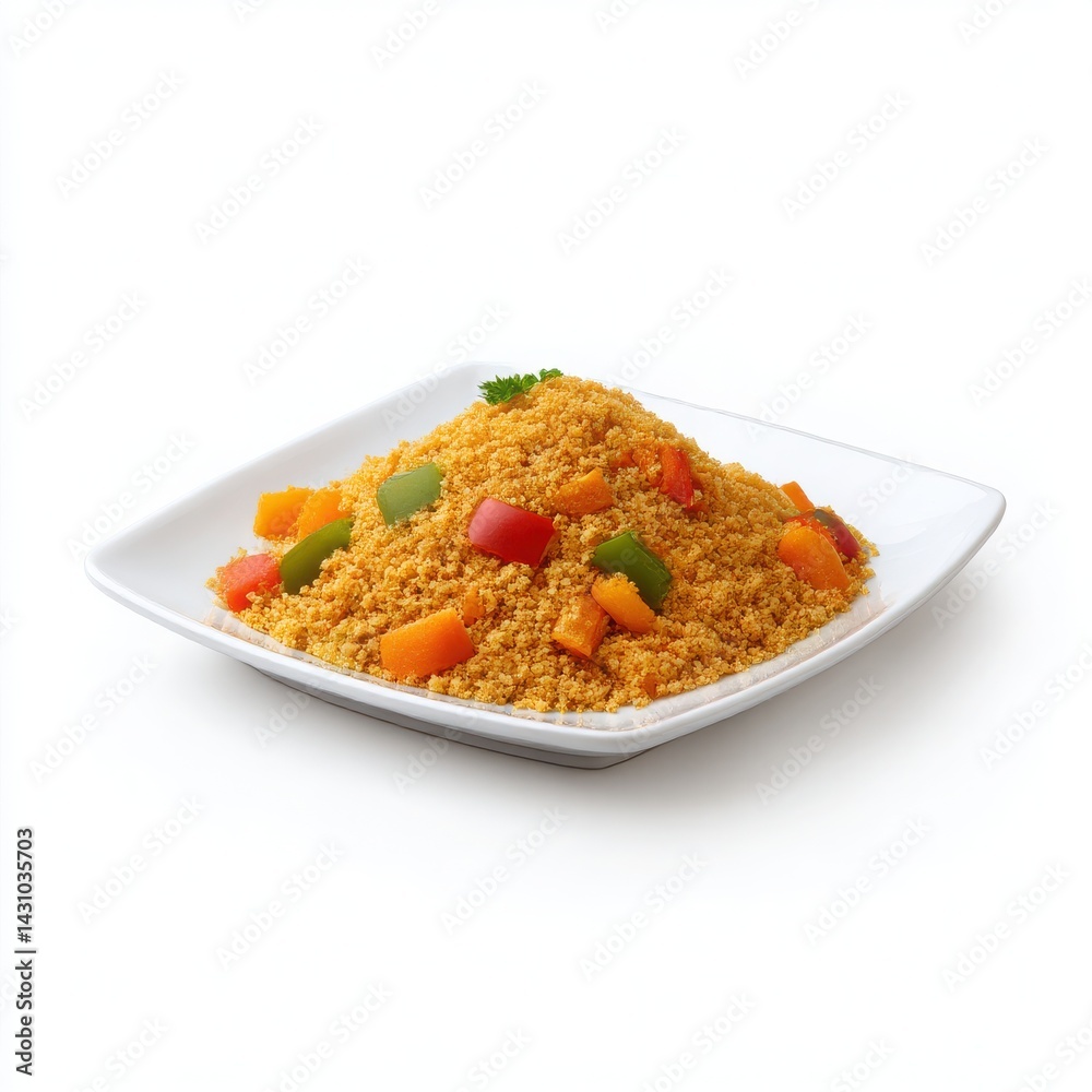 Couscous with vegetables on plate isolated on white background Couscous with vegetables on plate isolated on white background