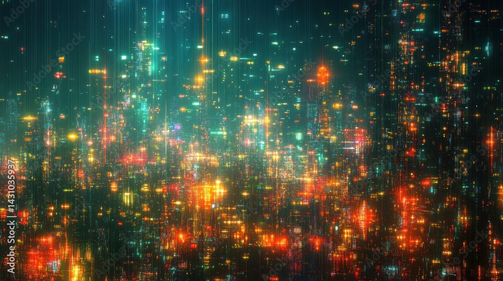 Fototapeta premium Neon Cityscape: A Digital Metropolis at Night