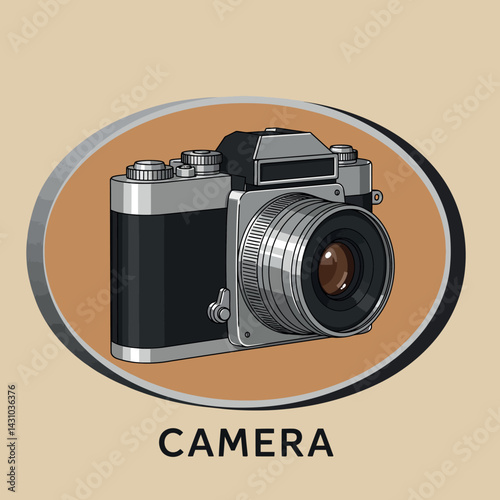 Vintage camera illustration with brown and beige retro background design vector 