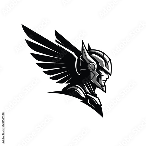 Norse Winged Helmet Warrior Profile Logo
