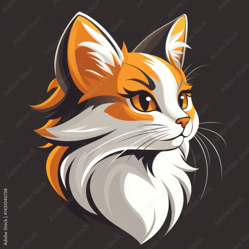 Fototapeta premium Artistic depiction of a fluffy orange and white cat with striking features and detailed fur texture