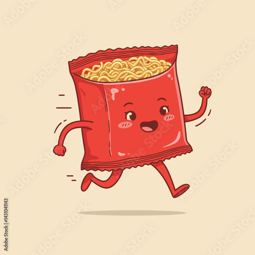 Instant Noodle Packet Running Mascot