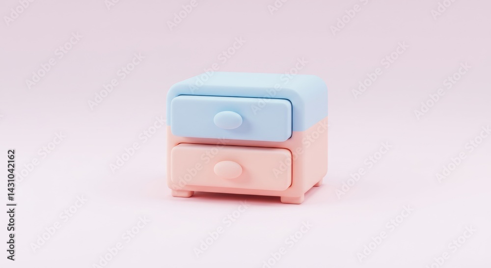 Pastel Two-Tone Miniature Chest of Drawers on Soft Pink Background