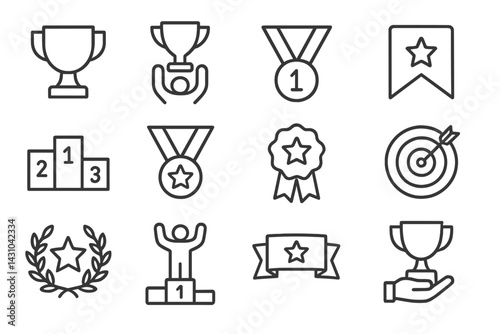 Vector icon set featuring awards, trophies, and achievement symbols for recognition and competition themes