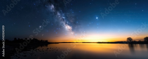 Stunning twilight view of a tranquil river.