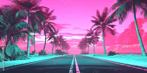 Combining elements of graphic art with a surreal portrayal of tropical Florida in a synthwave style.