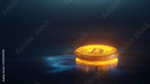 Glowing cryptocurrency coin blockchain technology futuristic finance innovation