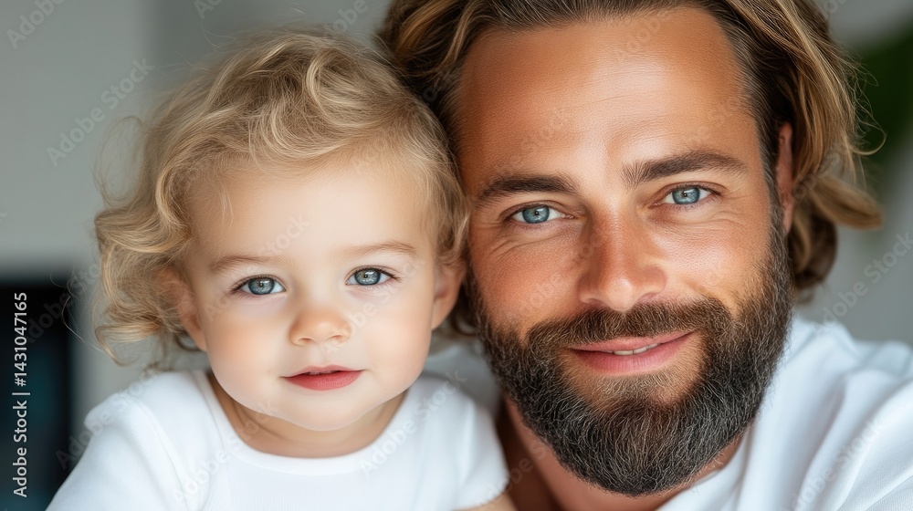 Father and toddler, close-up portrait, happy, loving Father and toddler, close-up portrait, happy, loving